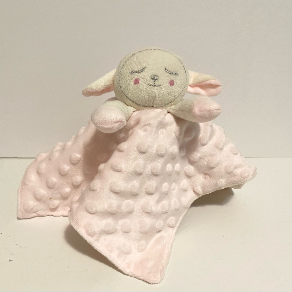 Dollar Store Sheep Lovey Pink Plush Security Blanket Baby Cuddle Toy Minky Lovie